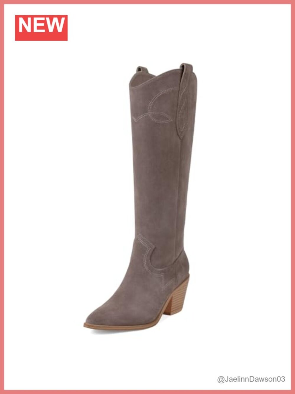 Suede Cowgirl Boots Knee High Western Block Heel Pointed Toe Zip